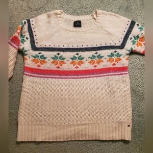 American Eagle Crewneck White Jegging Sweater with Rainbow Line Design, XL